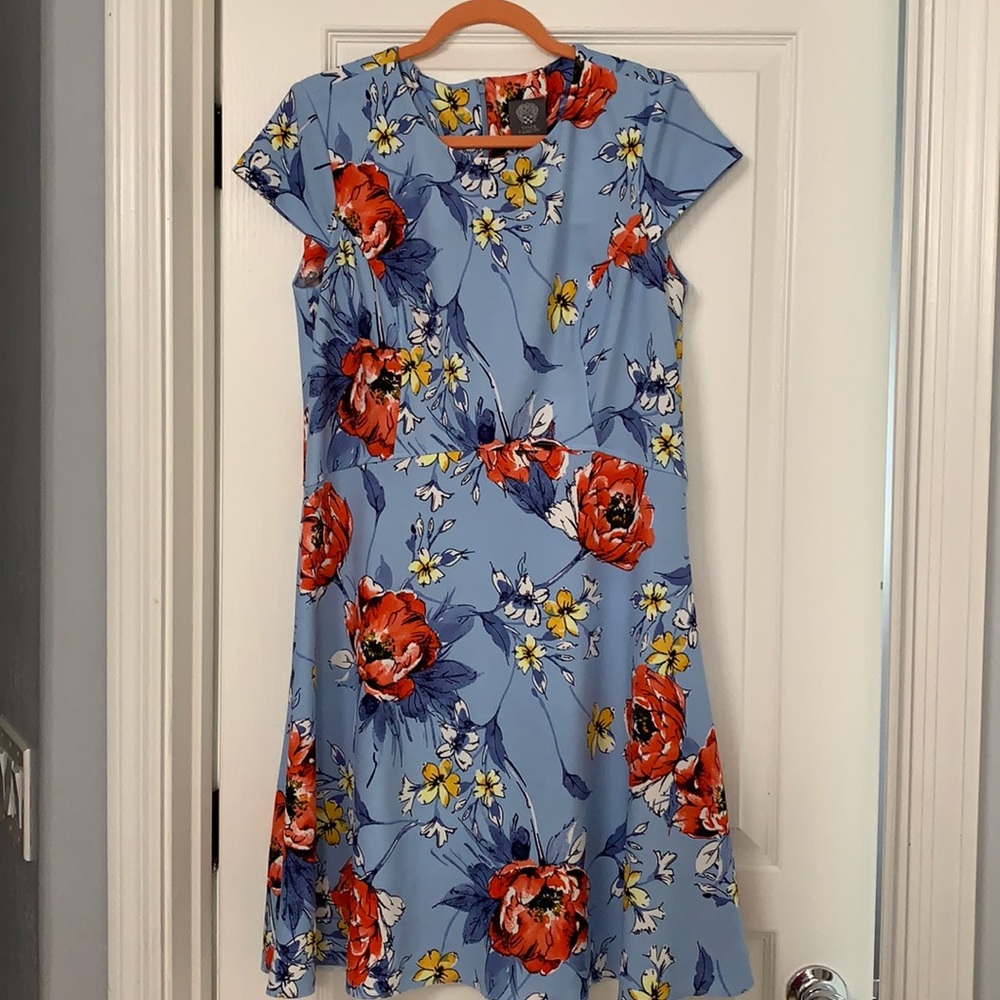 Blue floral dress with cap sleeve